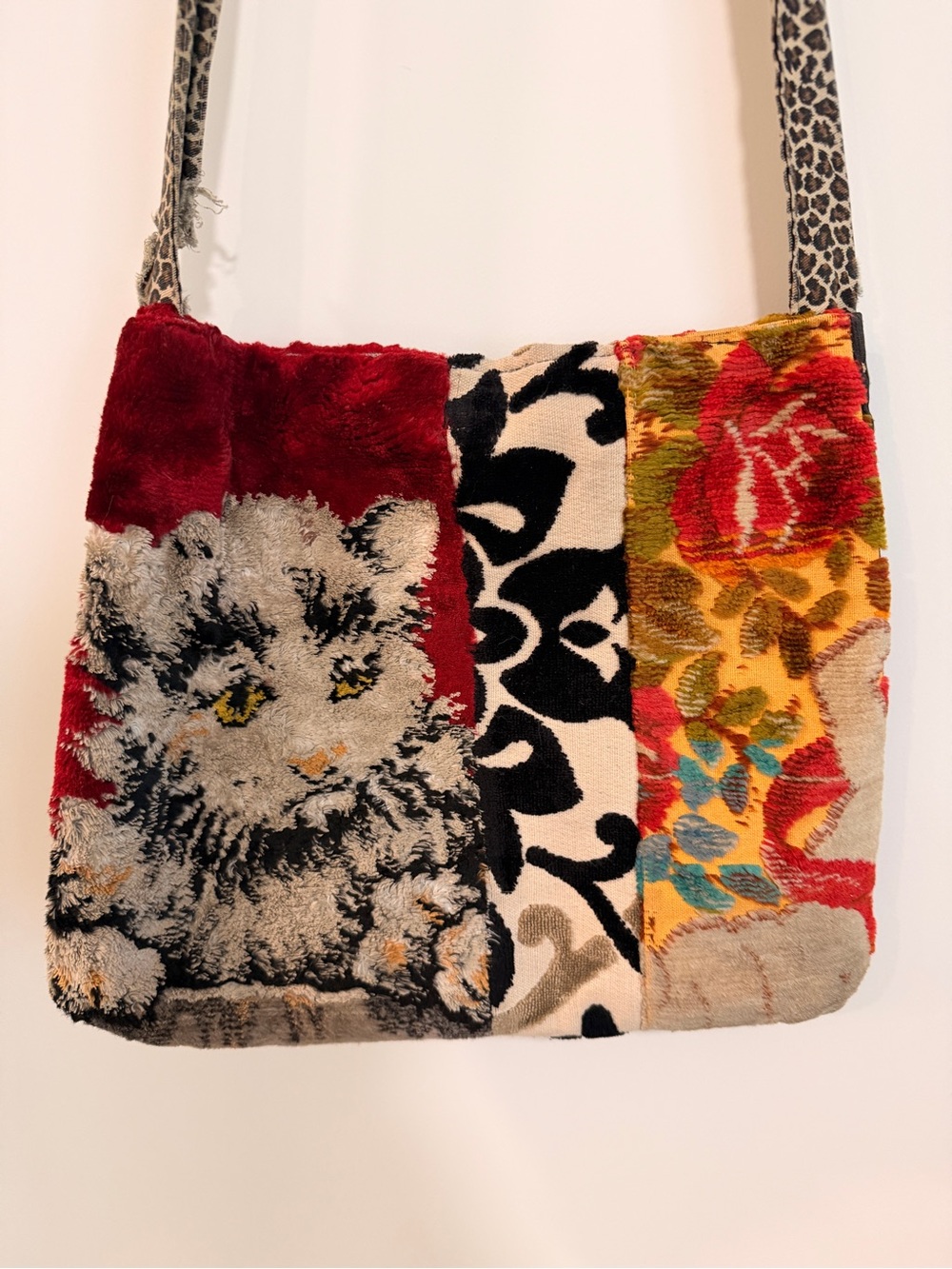 Plush Patchwork Cat Crossbody Bag